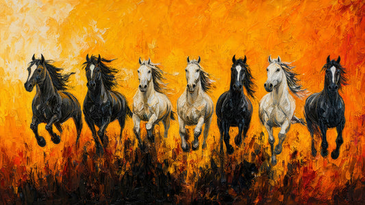 seven running horses -Luxurious-Wildlife & Animals 3D Textured Wall Art | UV Printed Embossed Canvas Wall Frame for Home Decor,living Room