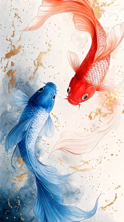 two stylized Koi fish -Luxurious-Wildlife & Animals 3D Textured Wall Art | UV Printed Embossed Canvas Wall Frame for Home Decor,living Room