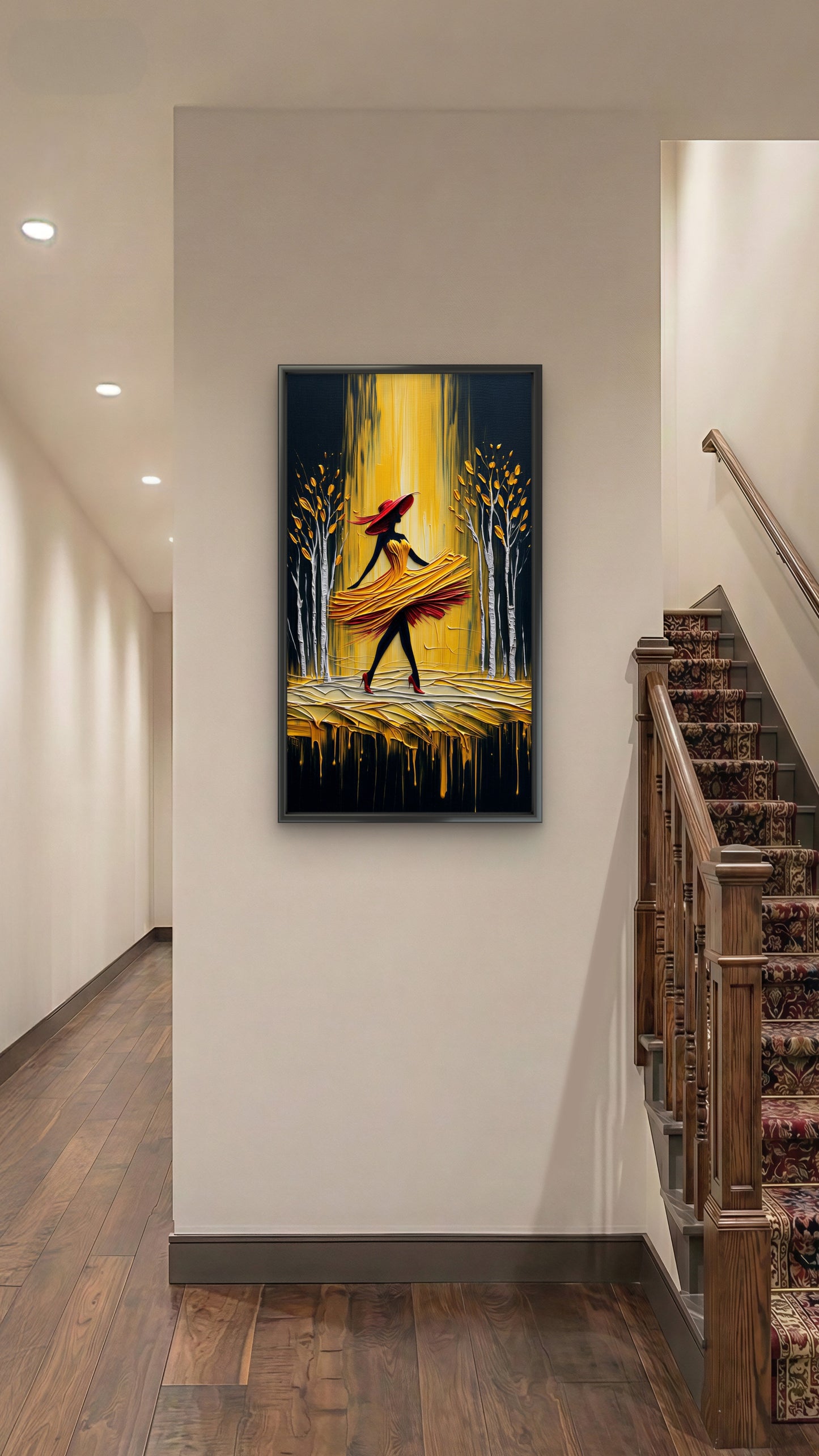 Golden Impasto Lady-Luxurious-Lifestyle & Hobbies-3D Textured Wall Art | UV Embossed Canvas Wall Frame for Home decor and passage area