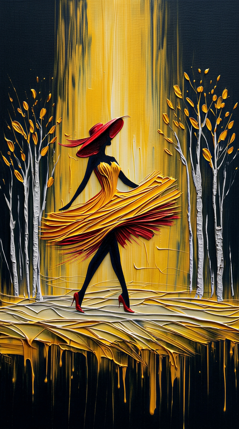 Golden Impasto Lady-Luxurious-Lifestyle & Hobbies-3D Textured Wall Art | UV Embossed Canvas Wall Frame for Home decor and passage area