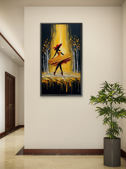 Golden Impasto Lady-Luxurious-Lifestyle & Hobbies-3D Textured Wall Art | UV Embossed Canvas Wall Frame for Home decor and passage area