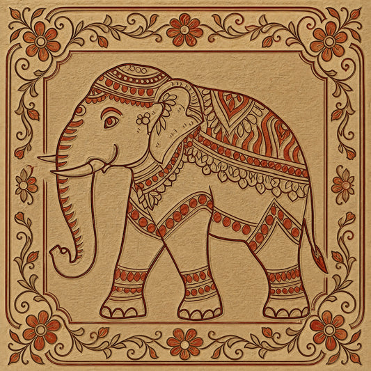 kalamkari-elephant-Luxurious-Indian Culture &  Folk Art 3D Textured Wall Art | UV Printed Embossed Canvas Wall Frame for Home Decor,living Room