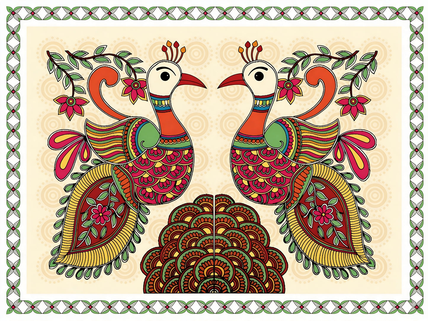 majestic-peacock-vibrant-madhubani-Luxurious-Indian Culture &  Folk Art 3D Textured Wall Art | UV Printed Embossed Canvas Wall Frame for Home Decor,living Room