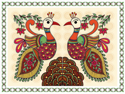 majestic-peacock-vibrant-madhubani-Luxurious-Indian Culture &  Folk Art 3D Textured Wall Art | UV Printed Embossed Canvas Wall Frame for Home Decor,living Room