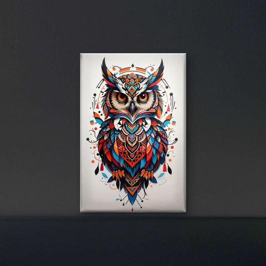 minimalist-aesthetic-tribal-owl-tattoo-with-mandala-Luxurious-Wildlife & Animals-3D Textured Wall Art | UV Embossed Canvas Wall Frame for Home decor