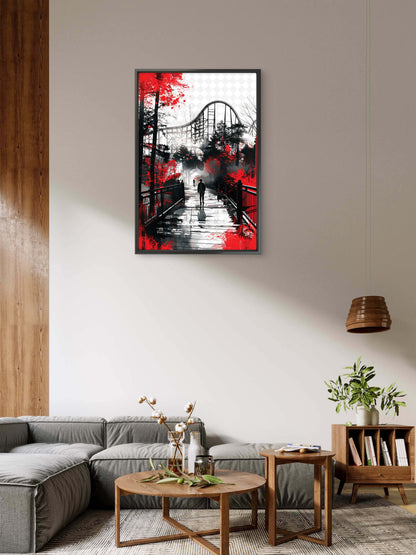 bridge-that-has-person-walking-Luxurious-Nature and landscape | 3D Textured Wall Art | UV Printed Embossed Canvas Wall Frame for Home Decor,Living Room