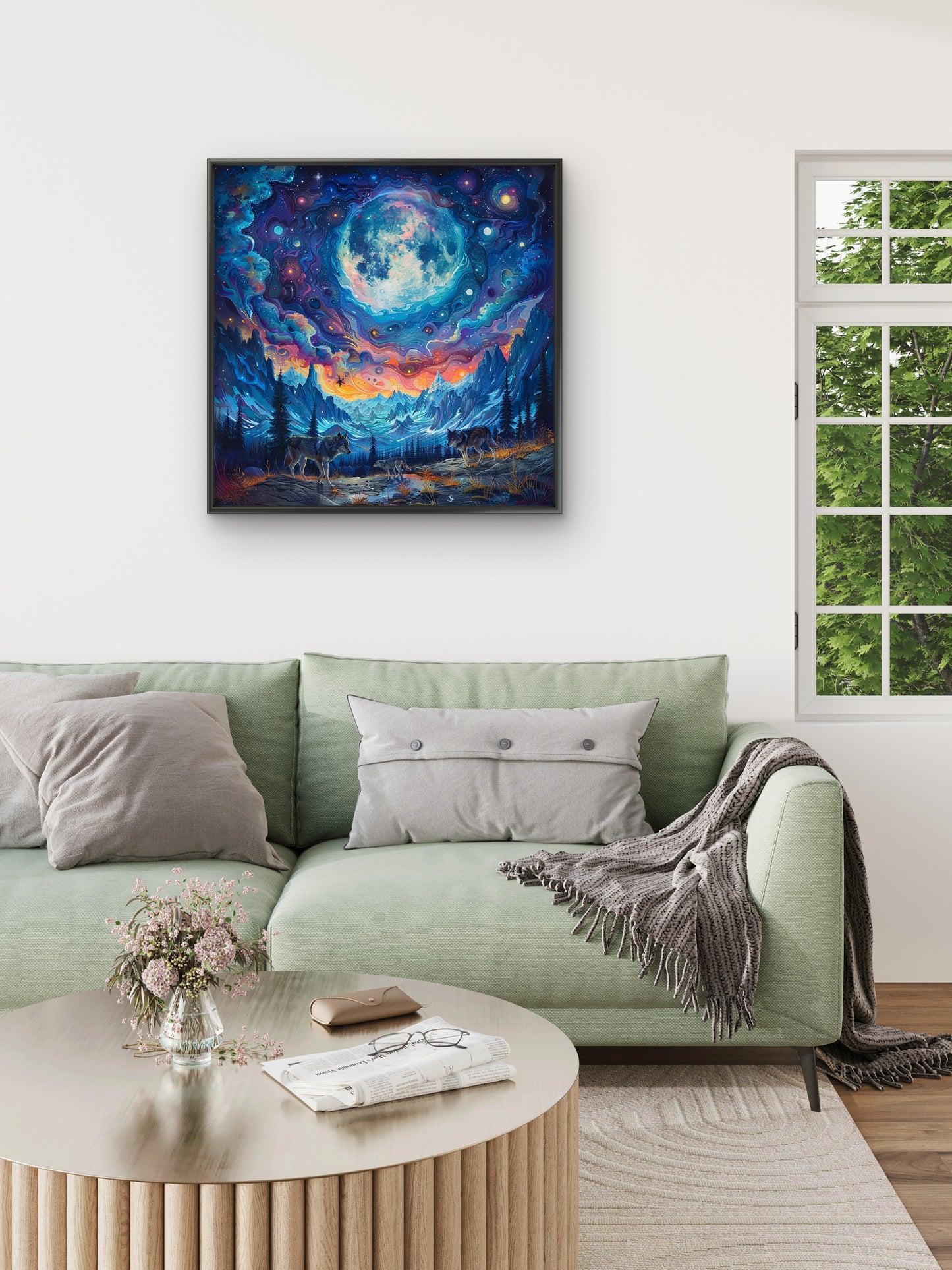 Deers-woods-with-stars-deers-Premium-Cosmic & Fantasy-3D Textured Wall Art | UV Embossed Canvas Wall Frame for Kids room and living room