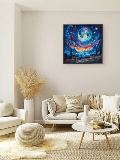 Deers-woods-with-stars-deers-Premium-Cosmic & Fantasy-3D Textured Wall Art | UV Embossed Canvas Wall Frame for Kids room and living room