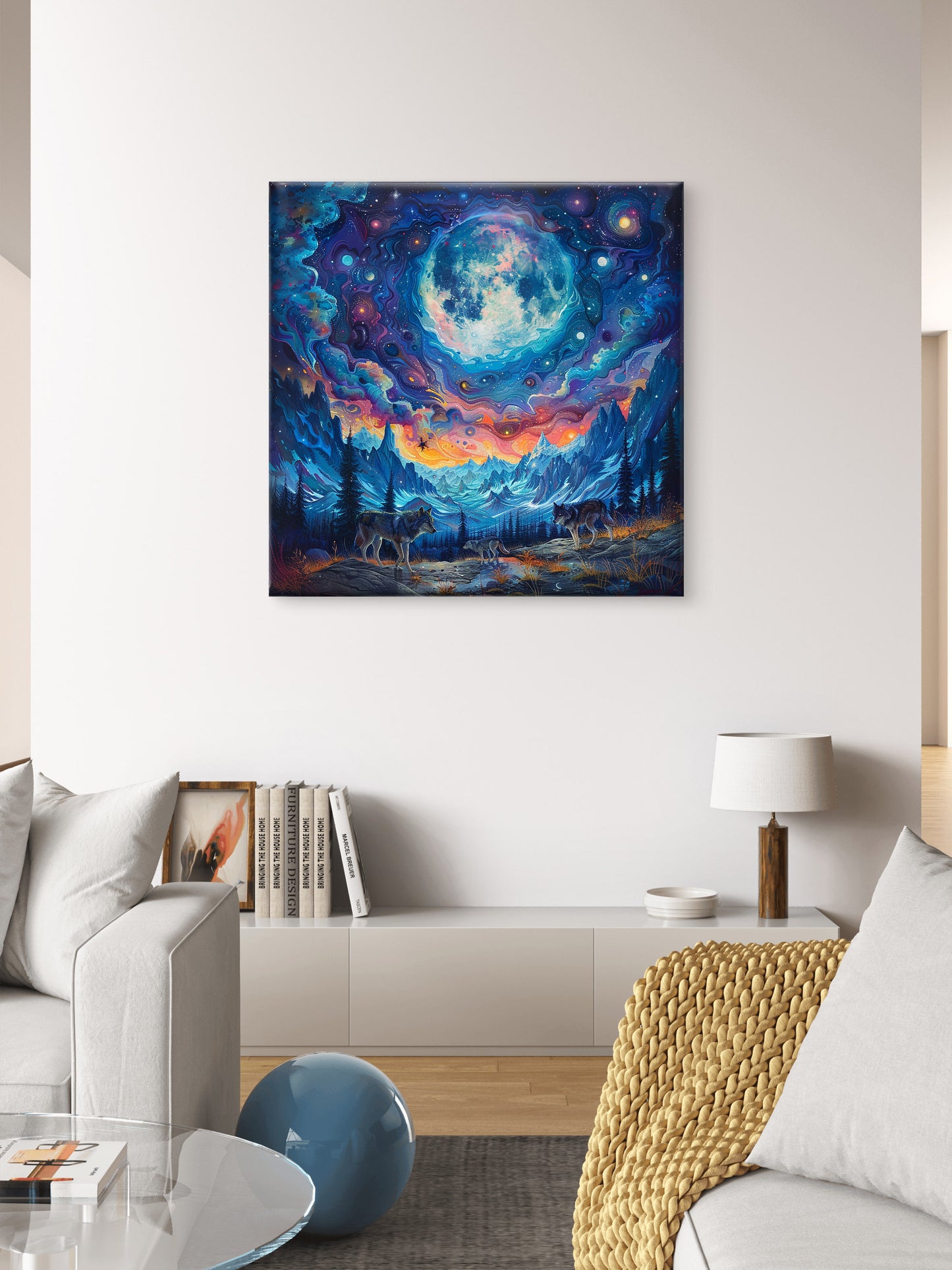 Deers-woods-with-stars-deers-Premium-Cosmic & Fantasy-3D Textured Wall Art | UV Embossed Canvas Wall Frame for Kids room and living room