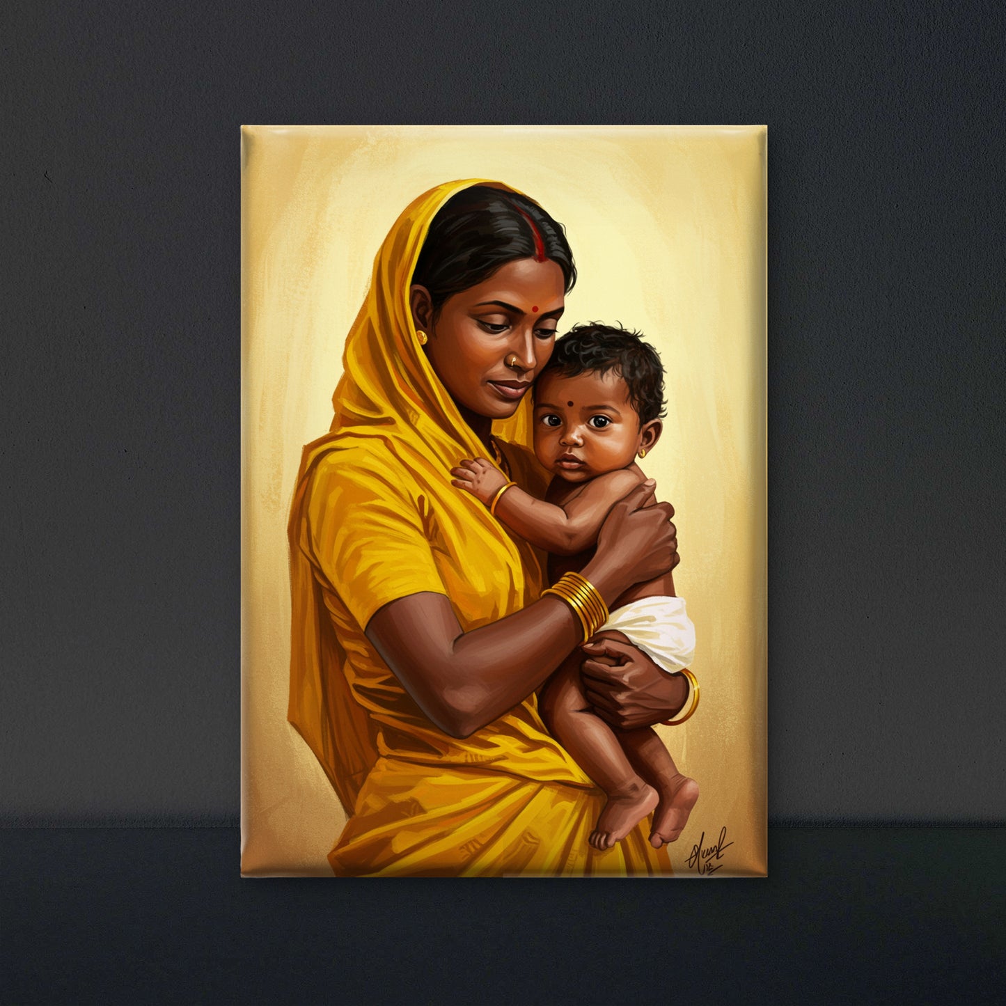 a-mother-holding-her-baby-Luxurious-Indian Culture &  Folk Art 3D Textured Wall Art | UV Printed Embossed Canvas Wall Frame for Home Decor,living Room