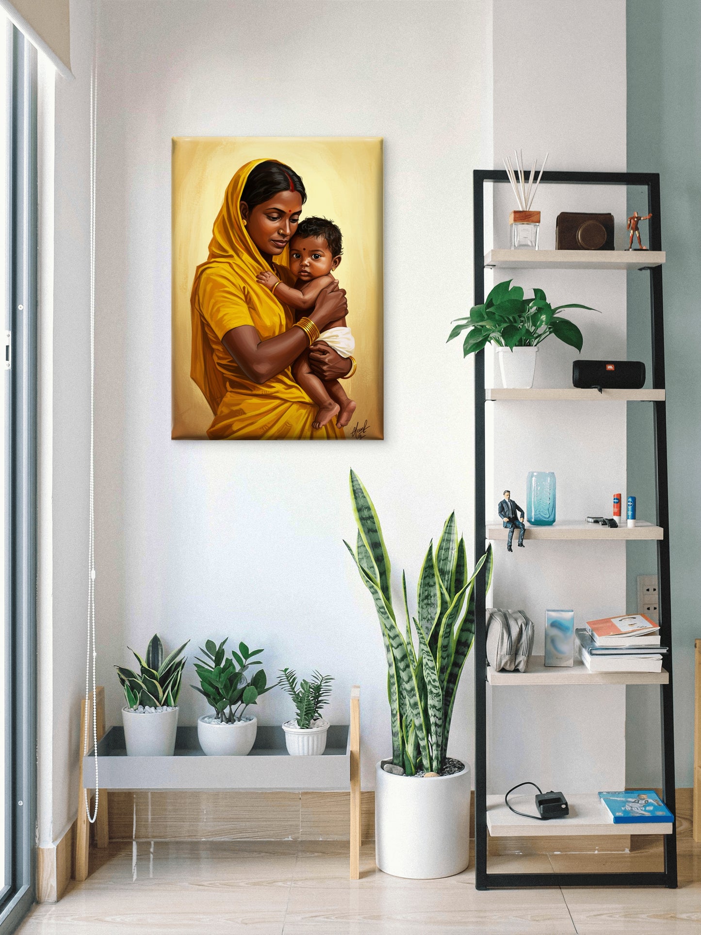 a-mother-holding-her-baby-Luxurious-Indian Culture &  Folk Art 3D Textured Wall Art | UV Printed Embossed Canvas Wall Frame for Home Decor,living Room