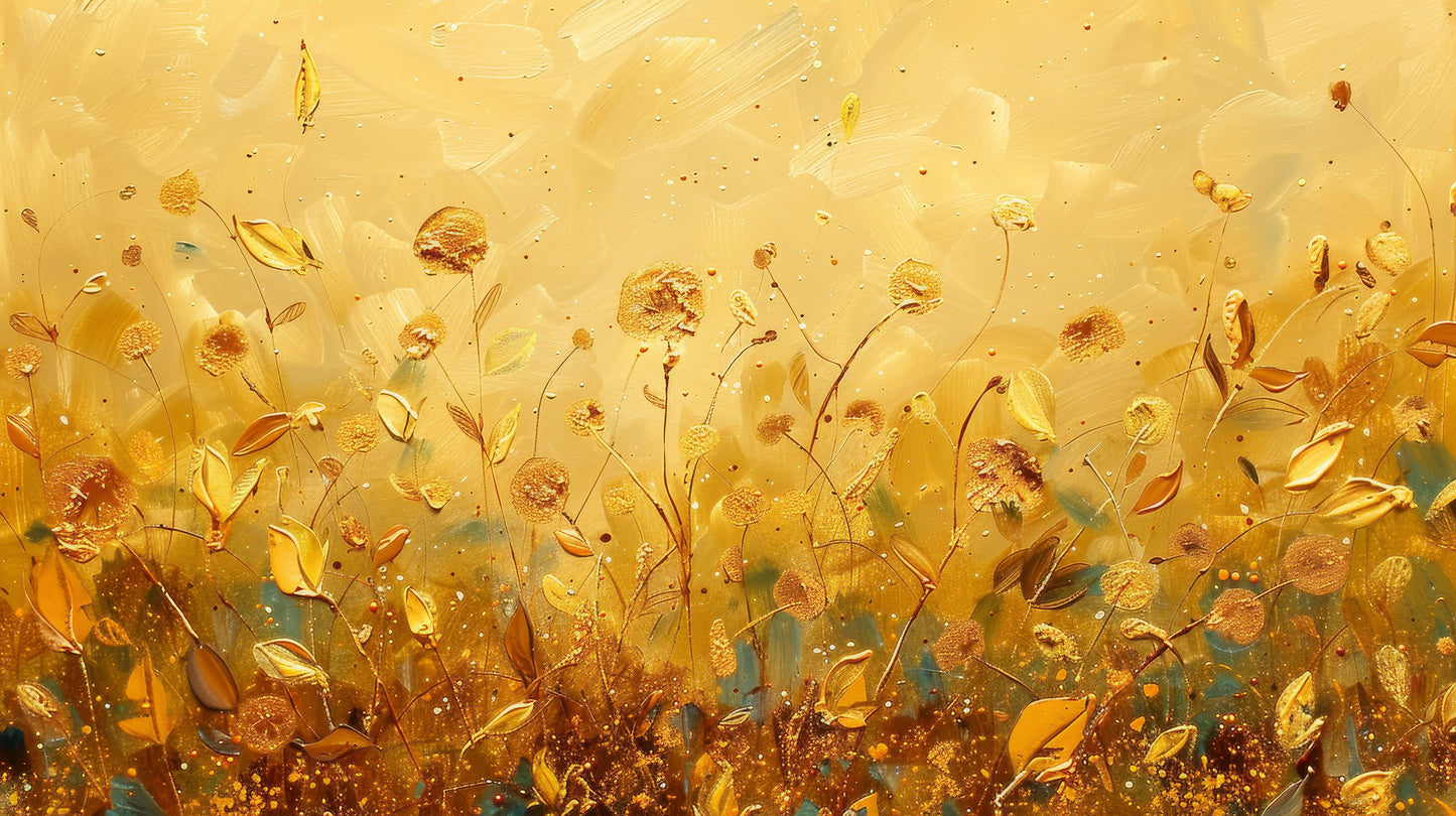 yellow-flowers-with-leaves-scattered-Luxury-Floral & Botanical-3D Textured Wall Art | UV Embossed Canvas Wall Frame for Living room and bed room
