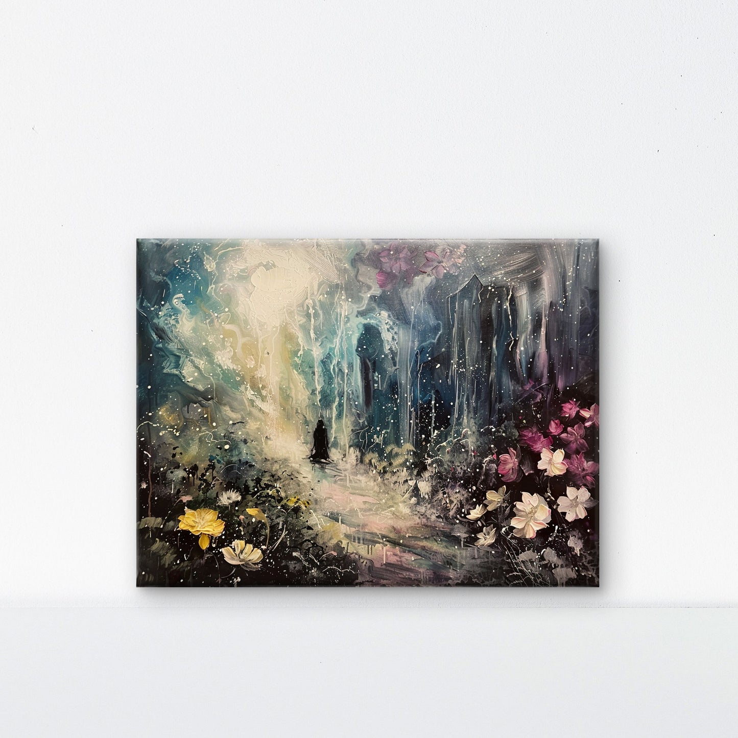 man-dark-forest-with-flowers-Luxurious-Nature and landscape | 3D Textured Wall Art | UV Printed Embossed Canvas Wall Frame for Home Decor,Living Room