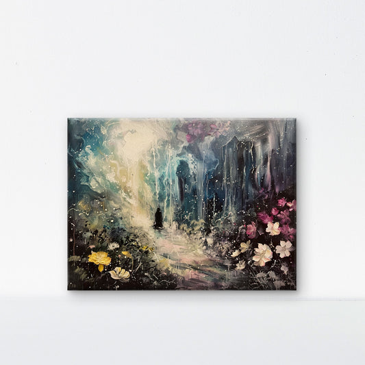 man-dark-forest-with-flowers-Luxurious-Nature and landscape | 3D Textured Wall Art | UV Printed Embossed Canvas Wall Frame for Home Decor,Living Room