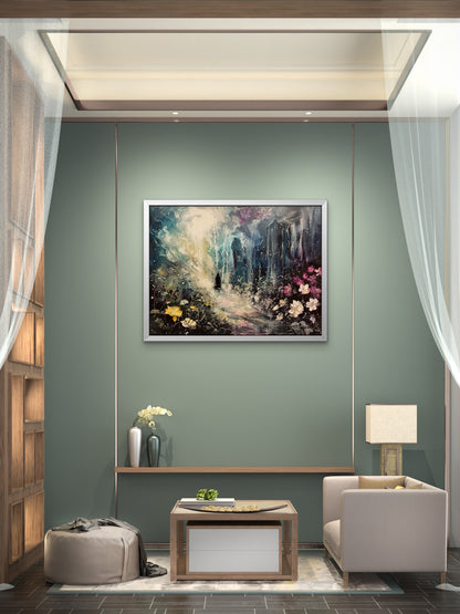 man-dark-forest-with-flowers-Luxurious-Nature and landscape | 3D Textured Wall Art | UV Printed Embossed Canvas Wall Frame for Home Decor,Living Room