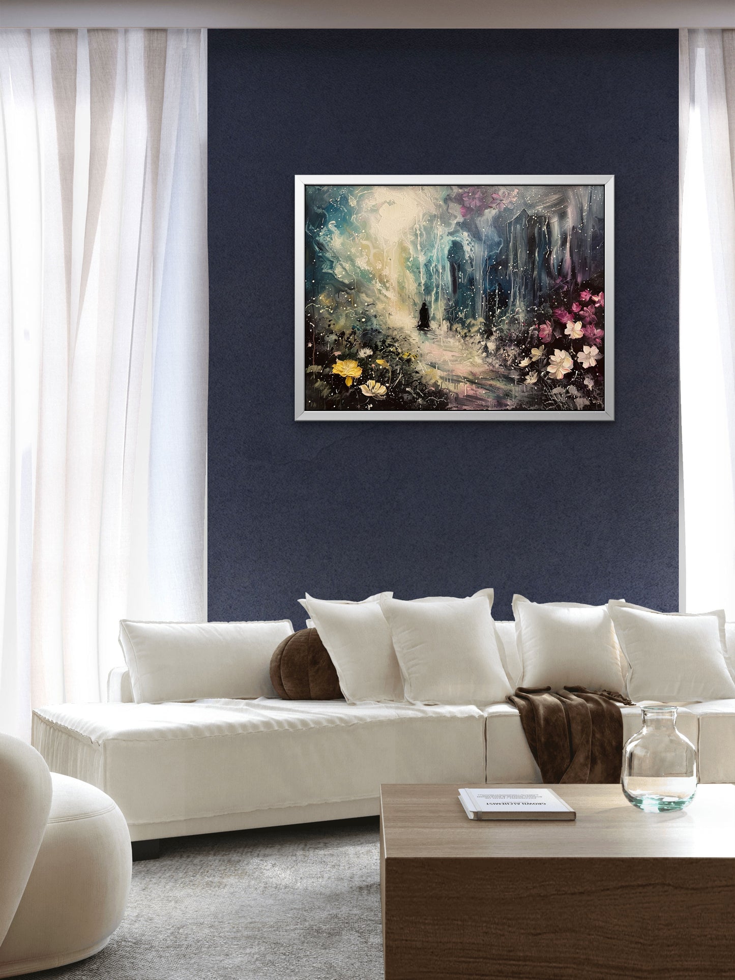 man-dark-forest-with-flowers-Luxurious-Nature and landscape | 3D Textured Wall Art | UV Printed Embossed Canvas Wall Frame for Home Decor,Living Room