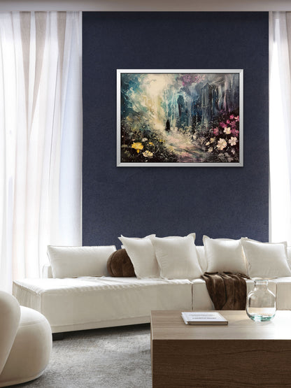 man-dark-forest-with-flowers-Luxurious-Nature and landscape | 3D Textured Wall Art | UV Printed Embossed Canvas Wall Frame for Home Decor,Living Room