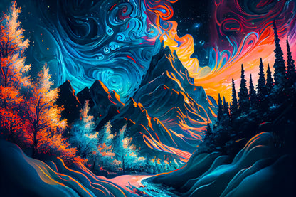 Mountain-landscape-with-river-Luxurious-Cosmic & Fantasy-3D Textured Wall Art | UV Embossed Canvas Wall Frame for Kids room and living room