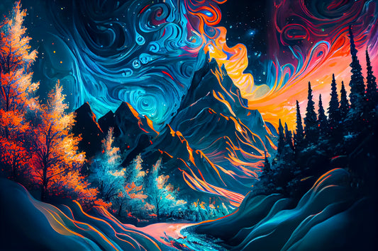 Mountain-landscape-with-river-Luxurious-Cosmic & Fantasy-3D Textured Wall Art | UV Embossed Canvas Wall Frame for Kids room and living room