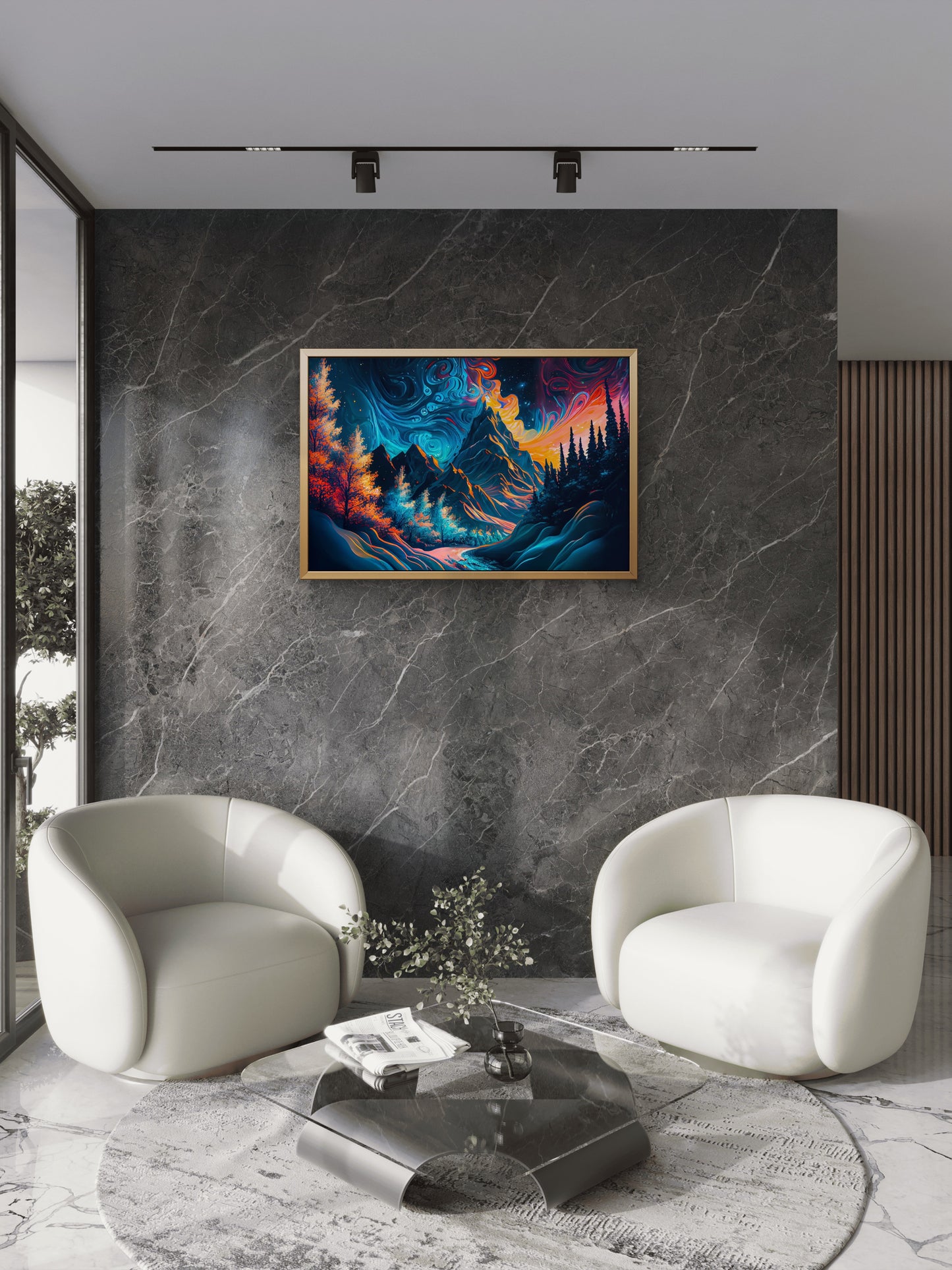 Mountain-landscape-with-river-Luxurious-Cosmic & Fantasy-3D Textured Wall Art | UV Embossed Canvas Wall Frame for Kids room and living room