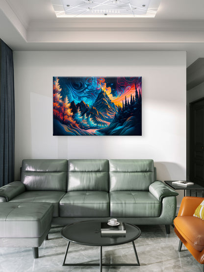Mountain-landscape-with-river-Luxurious-Cosmic & Fantasy-3D Textured Wall Art | UV Embossed Canvas Wall Frame for Kids room and living room