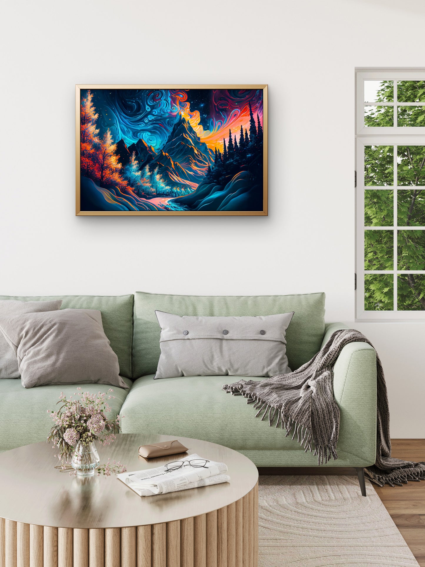 Mountain-landscape-with-river-Luxurious-Cosmic & Fantasy-3D Textured Wall Art | UV Embossed Canvas Wall Frame for Kids room and living room