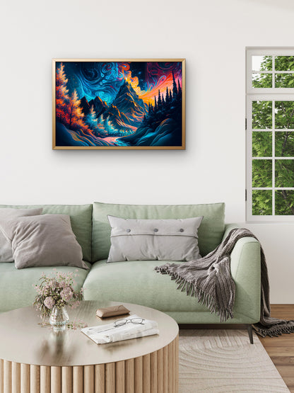 Mountain-landscape-with-river-Luxurious-Cosmic & Fantasy-3D Textured Wall Art | UV Embossed Canvas Wall Frame for Kids room and living room