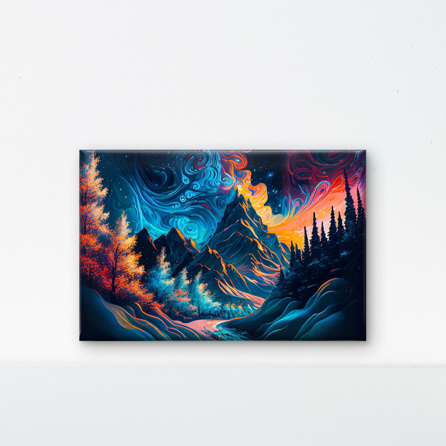 Mountain-landscape-with-river-Luxurious-Cosmic & Fantasy-3D Textured Wall Art | UV Embossed Canvas Wall Frame for Kids room and living room