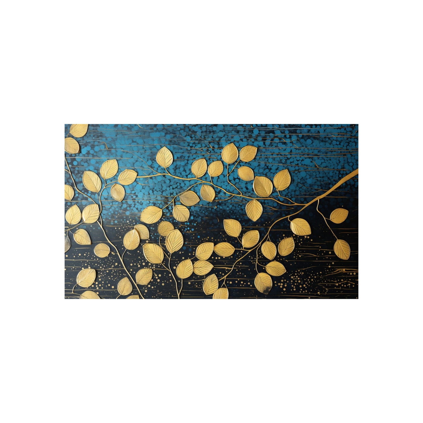 tree-with-gold-leaves-against-blue-Premium-Floral & Botanical-3D Textured Wall Art | UV Embossed Canvas Wall Frame for home decor and bed room