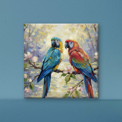 parrot on a Flowering Branch-Luxurious-Wildlife & Animals-3D Textured Wall Art | UV Embossed Canvas Wall Frame for Home decor
