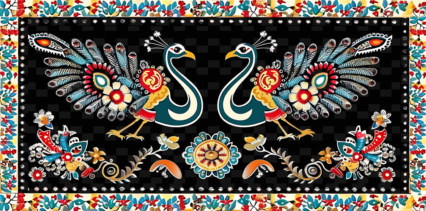peacock-with-floral-pattern-Luxurious-Indian Culture &  Folk Art 3D Textured Wall Art | UV Printed Embossed Canvas Wall Frame for Home Decor,living Room
