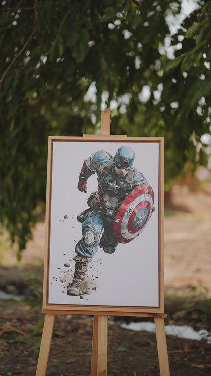 This gritty, high-action sketch of Captain America-Luxury-Kids & Whimsical-3D Textured Wall Art | UV Embossed Canvas Wall Frame for Kids room