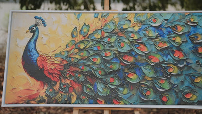 The Radiant Peacock-Luxurious-Wildlife & Animals-3D Textured Wall Art | UV Embossed Canvas Wall Frame for Home decor