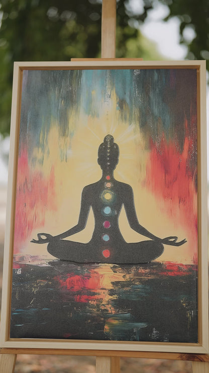 The Seven Chakras in Meditation-Luxurious-Serenity & Wellness-3D Textured Wall Art | UV Embossed Canvas Wall Frame for Meditation Space