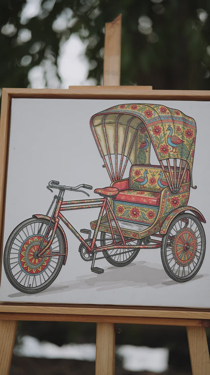 Peacock & Petal Rickshaw-Luxurious-Indian Culture &  Folk Art 3D Textured Wall Art | UV Printed Embossed Canvas Wall Frame for Home Decor,living Room