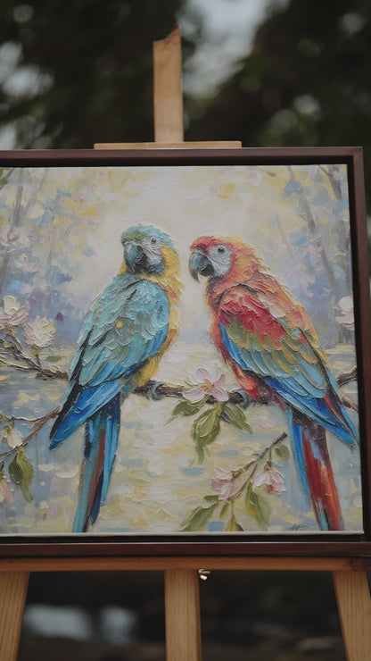 parrot on a Flowering Branch-Luxurious-Wildlife & Animals-3D Textured Wall Art | UV Embossed Canvas Wall Frame for Home decor