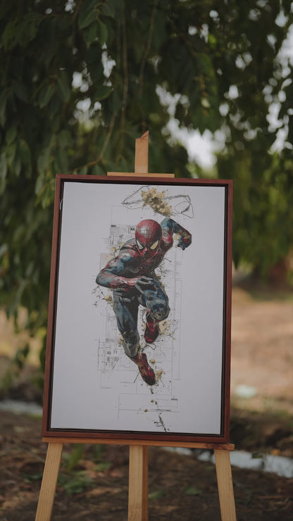 This dynamic piece of Spider-Man-Premium-Kids & Whimsical-3D Textured Wall Art | UV Embossed Canvas Wall Frame for Kids room