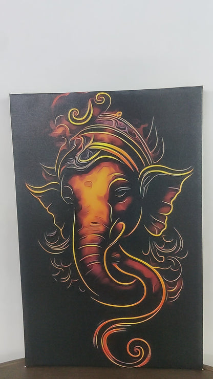 Ganesha Glowing Digital art-Luxurious-Spiritual & Mindful 3D Textured Wall Art | UV Printed Embossed Canvas Wall Frame for Prayer room ,Meditation Space