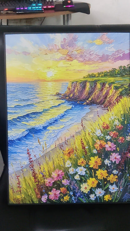 Wildflowers by the Sea-Luxurious-Nature and landscape | 3D Textured Wall Art | UV Printed Embossed Canvas Wall Frame for Home Decor,Living Room