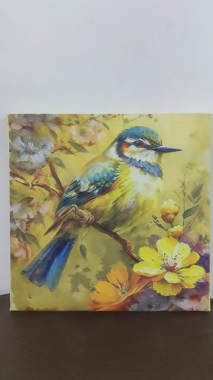bird on a Flowering Branch-Luxurious-Wildlife & Animals-3D Textured Wall Art | UV Embossed Canvas Wall Frame for Home decor