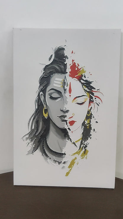 SHANKAR PARVATI-Luxurious-Spiritual & Mindful 3D Textured Wall Art | UV Printed Embossed Canvas Wall Frame for Prayer room ,Meditation Space