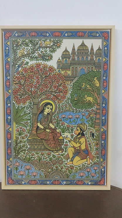 A traditional Madhubani/Mithila folk painting from India depicting the Hindu epic Ramayana-Luxurious-Indian Culture &  Folk Art-3D Textured Wall Art | UV Embossed Canvas Wall Frame for Home decor