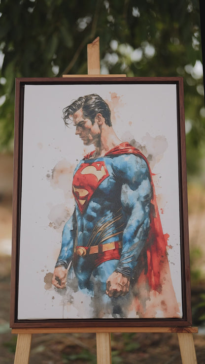 This powerful Superman captures a mood-Luxury-Kids & Whimsical-3D Textured Wall Art | UV Embossed Canvas Wall Frame for Kids room