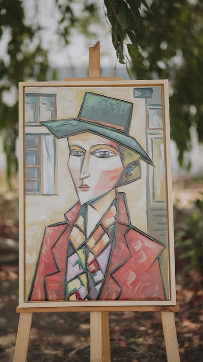 Picasso Style Woman in a Green Hat-Luxurious-Modern Art & Abstract| 3D Textured Wall Art | UV Printed Embossed Canvas Wall Frame for Office,Meditation Space