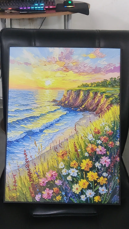Wildflowers by the Sea-Luxurious-Nature and landscape | 3D Textured Wall Art | UV Printed Embossed Canvas Wall Frame for Home Decor,Living Room