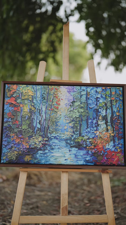Colourful-impressionist-forest-Luxurious-Nature and landscape | 3D Textured Wall Art | UV Printed Embossed Canvas Wall Frame for Home Decor,Living Room