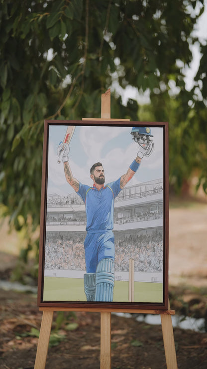 Virat Kohli celebrating a century-Luxurious-Lifestyle & Hobbies-3D Textured Wall Art | UV Embossed Canvas Wall Frame for Kids room and Sports area