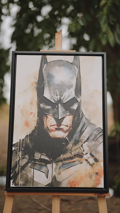 This intense watercolor of Batman-Premium-Kids & Whimsical-3D Textured Wall Art | UV Embossed Canvas Wall Frame for Kids room