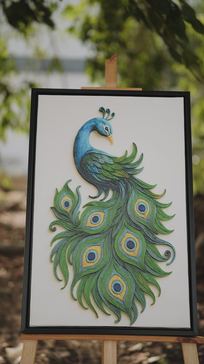 The Radiant Quilled Peacock-Luxurious-Wildlife & Animals-3D Textured Wall Art | UV Embossed Canvas Wall Frame for Home decor