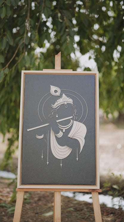 Golden krishn-Luxurious-Spiritual & Mindful 3D Textured Wall Art | UV Printed Embossed Canvas Wall Frame for Prayer room ,Meditation Space